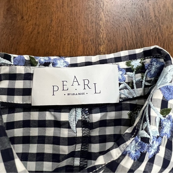 Pearl Lela Rose Poplin Flutter Sleeve Floral Gingham Top Size XS - Picture 3 of 7